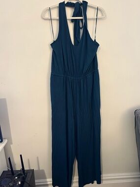 Old Navy Blue Teal Wide-Leg Halter Romper With Pockets XL Petite NEW